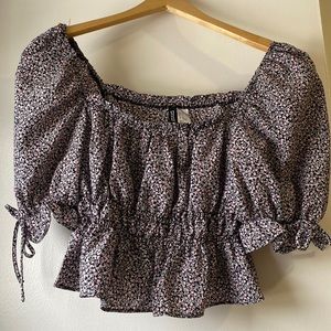 H&M black and pink floral top